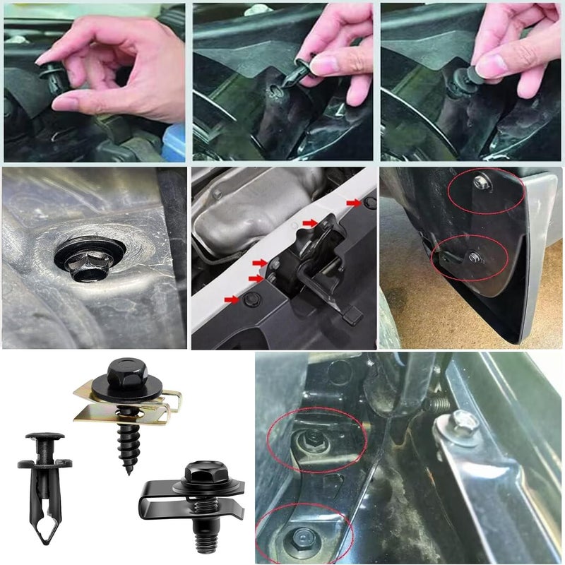 Uolor 100PCS Car Screws and Bolts  Undertray Screws Auto Body Fender Screws Car Clips Plastic Rivet Fasteners - Universal U-Nuts Kit Engine Under Cover Splash Shield Guard Body Bolts - Image 2